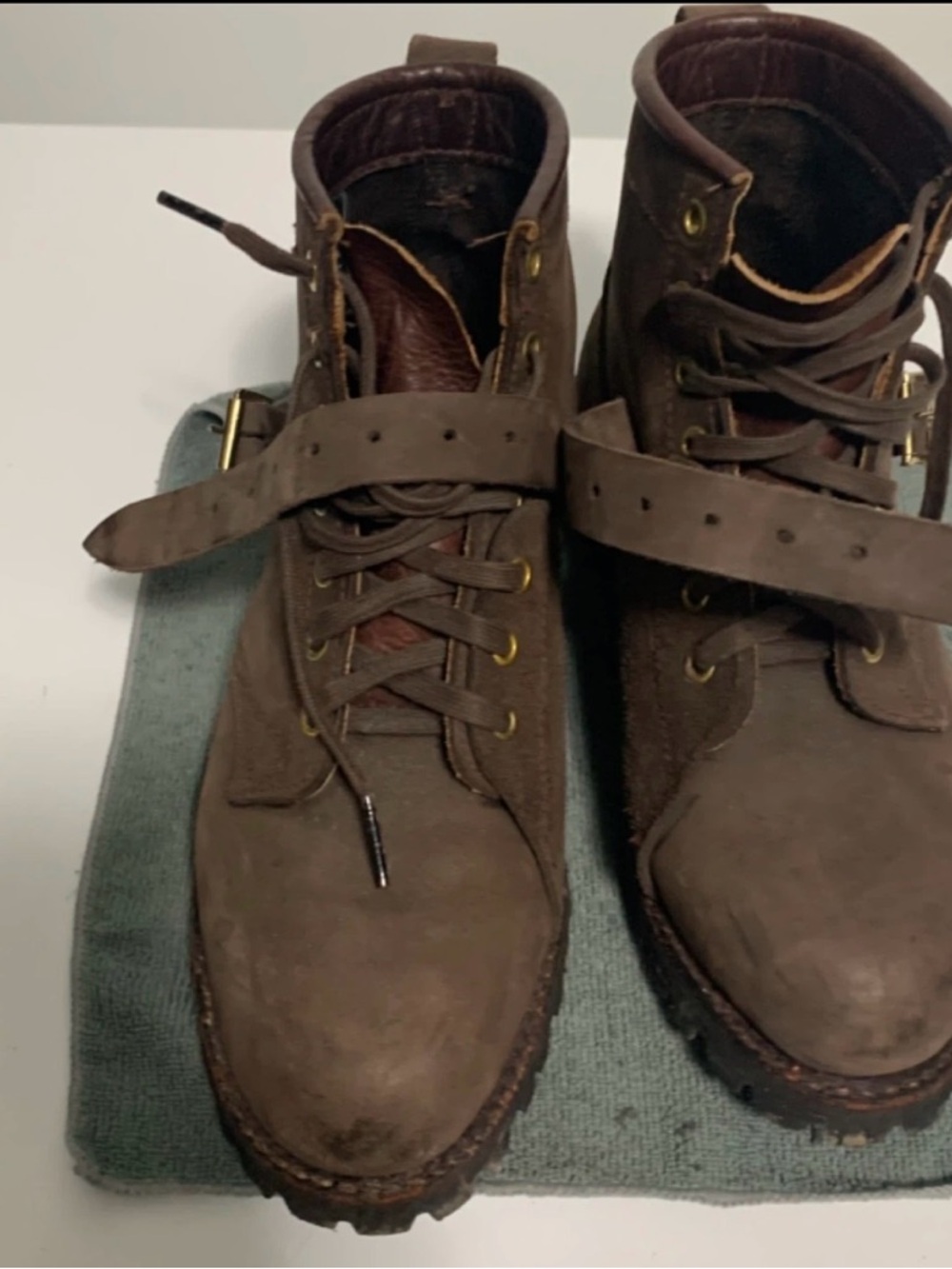 Men's Dark Brown Suede Lace-Up Ankle Boots with Strap